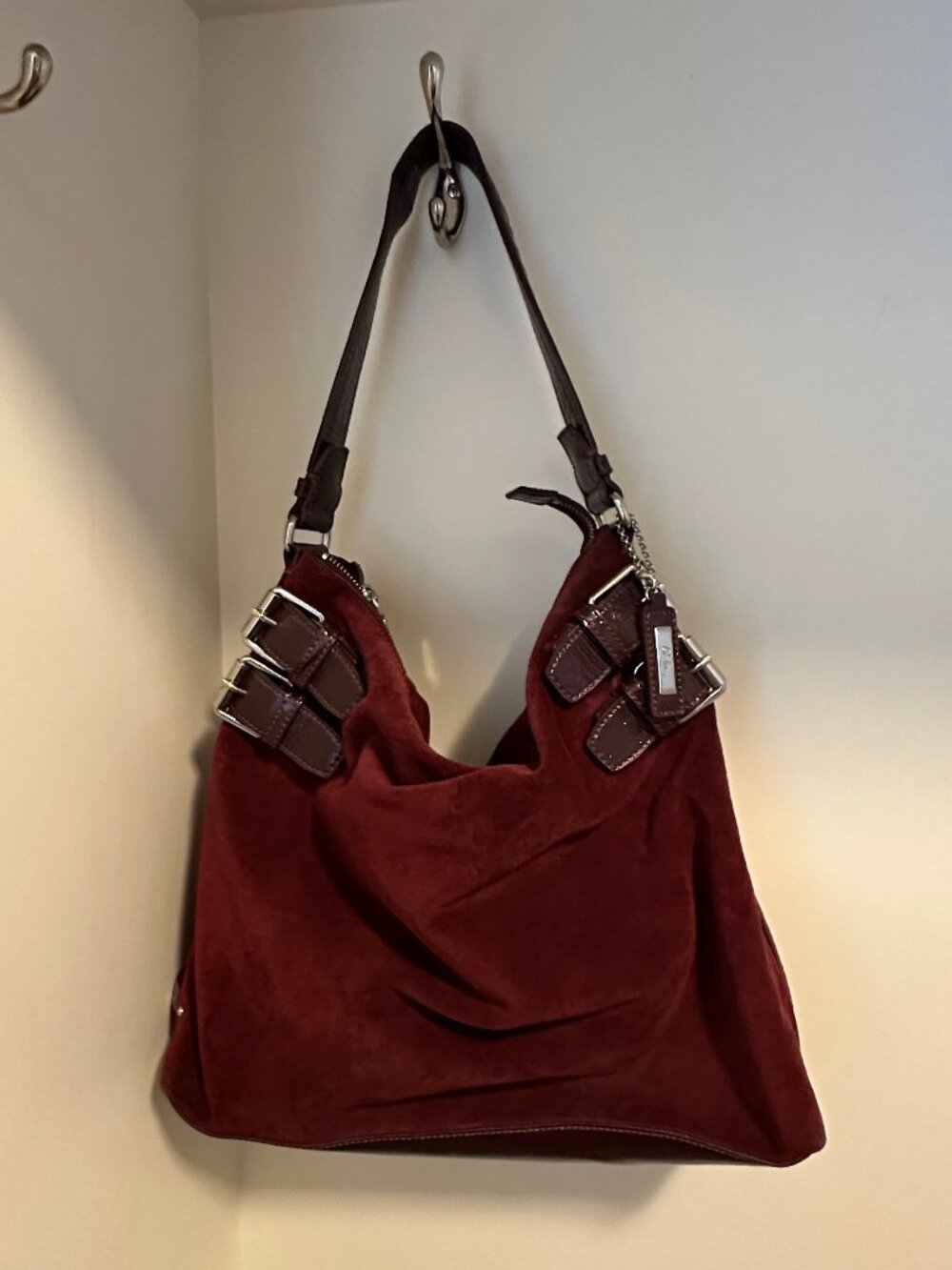 Cole Haan Burgundy B29981 Suede Hobo Bag